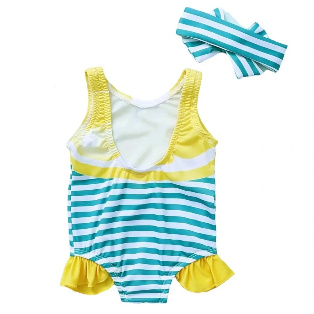 Baby Lemon Stripe Ruffled One Piece Swimsuit